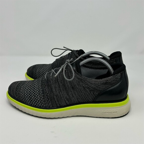 Men Cole Haan Grand 360 Knit Sneaker Men\'s Gray/Black Lace Up Neon Trim Low Size 10